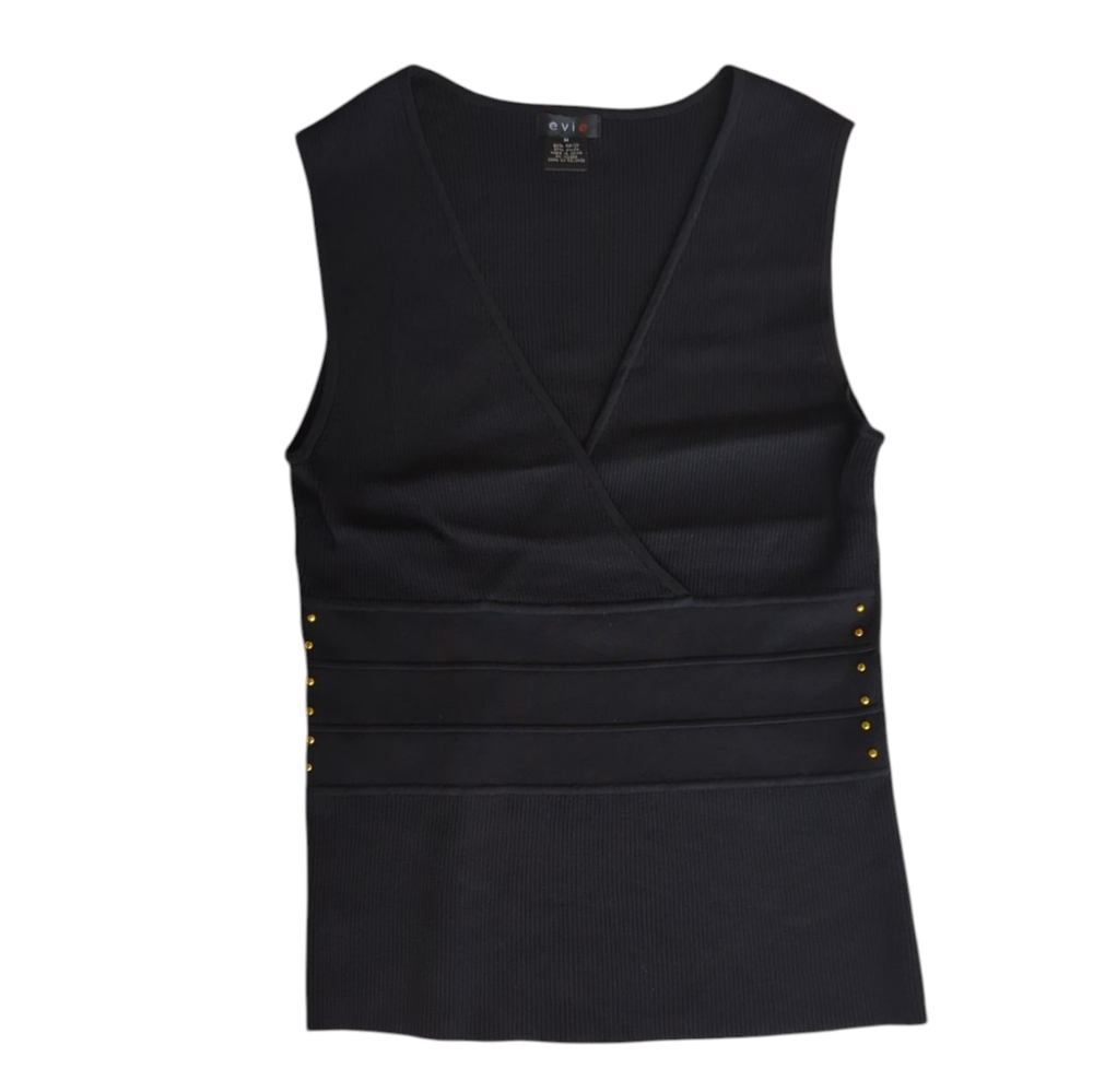 Evie Ribbed Knit Wrap Style Tank Top Embellished MEDIUM Black - Picture 7 of 14